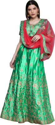 manvaa Embroidered Semi Stitched Lehenga Choli(Green)