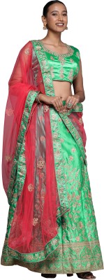 manvaa Embroidered Semi Stitched Lehenga Choli(Green)