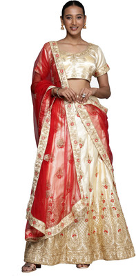 manvaa Embroidered Semi Stitched Lehenga Choli(Beige)