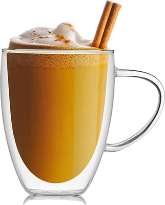 We3 Large Insulated Glass with Handle g Heat Resistant Drinkware Pack of 1 Glass Coffee Mug(350 ml)