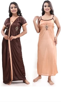 jagdish creation Women Nighty with Robe(Brown)