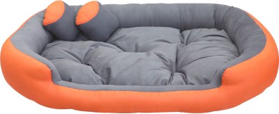 Hiputee Reversible Orange Grey Oval Shape With Extra Long Pillow Dog/Cat L Pet Bed(Grey, Orange)