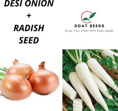 Qausain Desi Onion With Radish 2 Varieties of Vegetable Seeds Combo (Pack of 100) Seed(100 per packet)