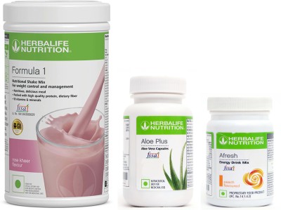 Herbalife Nutrition Formula1 Shake Rose Kheer Flavor With Aloe Plus Tablet And Afresh Peach Flavor Protein Shake(600 g, Rose Kheer Flavor)