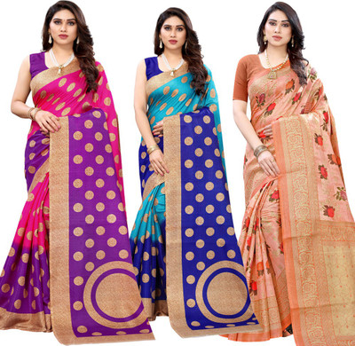 ANIRAV Printed Bollywood Art Silk Saree(Pack of 3, Multicolor)