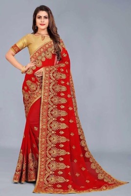 Kusum International Embroidered Bollywood Georgette Saree(Red)