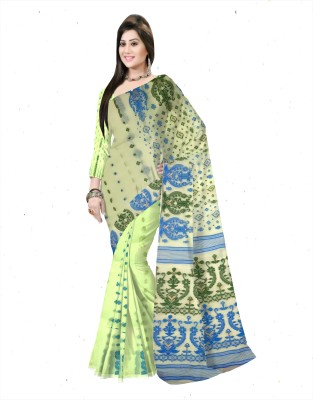 Pradip Fabrics Printed Jamdani Cotton Silk Saree(Light Green)