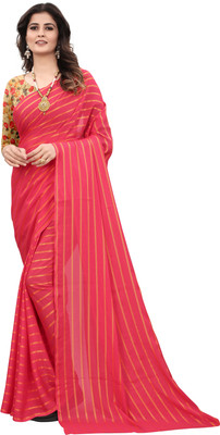 FluteFashion Self Design Leheria Georgette Saree(Pink)