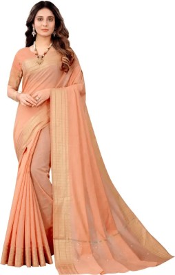 PRIYESHA TEXTILES Solid/Plain Assam Silk Cotton Linen, Cotton Silk Saree(Orange)
