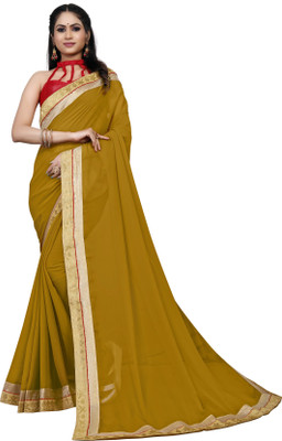 Aai Shree Khodiyar Art Solid/Plain Bollywood Georgette Saree(Mustard)