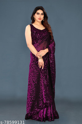 Marutii Creation Embellished Bollywood Lycra Blend Saree(Purple)