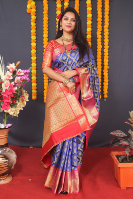 SARJAN AGRI EXPORT Woven Banarasi Silk Blend Saree(Dark Blue)