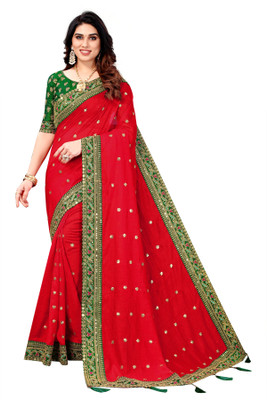 Piton Enterprise Embroidered Bollywood Art Silk Saree(Red)