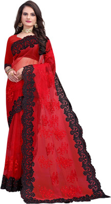 manvaa Embroidered Banarasi Cotton Silk Saree(Red)