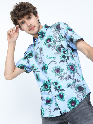 LOCOMOTIVE Men Printed Casual Blue Shirt