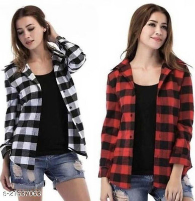 DNEXT Women Checkered Casual Black Shirt