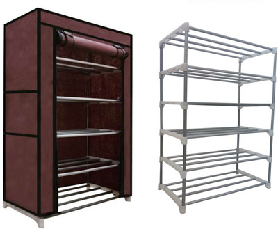 KOnline Best Quality Multi-Storage Rack Metal Shelf Metal Shoe Stand(Brown, 5 Shelves, DIY(Do-It-Yourself))