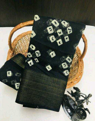 VCREATION Self Design Bandhani Cotton Blend Saree(Black)