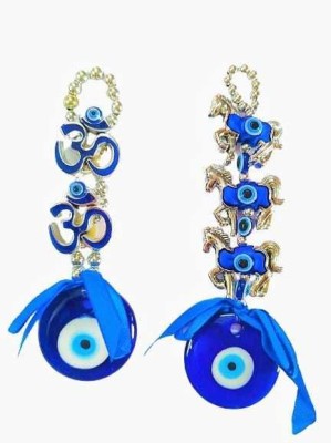 DIVINE 2 Evil Eyes which brings good luck and positivity. Decorative Showpiece  -  17 cm(Metal, Blue)