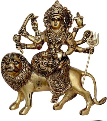 Neo Classic Durga Maa Hindu Goddess Maa Durga Statue with Lion Figurine for Home Temple Decorative Showpiece  -  22.5 cm(Aluminium, Gold)
