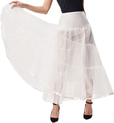 PINK WINGS Solid Women A-line White Skirt