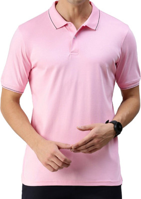 SYLZON Solid Men Polo Neck Pink T-Shirt