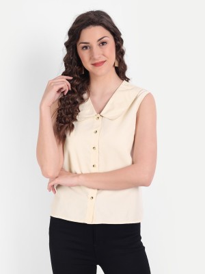 MINGLAY Casual Solid Women Yellow Top