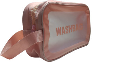 Queue Toiletry Zipper Clear Cosmetic Bag Pouch Transparent Pvc Wash Bag with Handle(Pink)