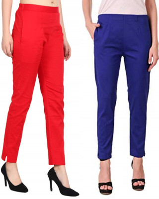 Kanna Fabric Regular Fit Women Red Trousers