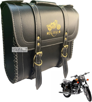 Dhe Best Bike Saddle Bag Waterproof Golden Buckle Black for Royal Enfield 350 Twin Spark Saddle Bag Black Leatherette Motorbike Saddlebag(10 L)