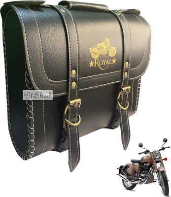 Dhe Best Bike Saddle Bag Waterproof Golden Buckle Black for Royal Enfield Classic Chrome Saddle Bag Black Leatherette Motorbike Saddlebag(10 L)