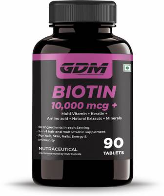 GDM NUTRACEUTICALS LLP BIOTIN 10,000 mcg+ for Strong Hair Growth, Glowing Skin and Nails, 90 Tablets