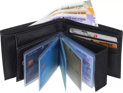 ISAAK Men Black Artificial Leather Wallet(10 Card Slots)