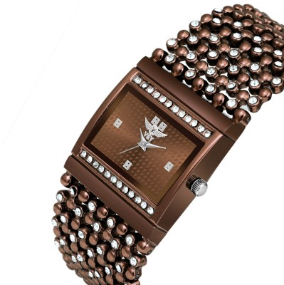 V&Y 9BRN-CH Premium Brown Imperial Dial & Diamond Case with Strap for party-wedding Analog Watch  - For Girls
