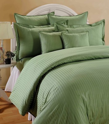 Trance Home Linen 210 TC Cotton King Striped Flat Bedsheet(Pack of 1, Green)