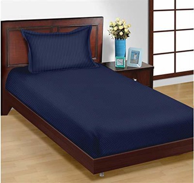 Trance Home Linen 210 TC Cotton Single Striped Fitted (Elastic) Bedsheet(Pack of 1, Dark Blue)