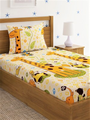 Home Sizzler 144 TC Microfiber Single Cartoon Flat Bedsheet(Pack of 1, Yellow)