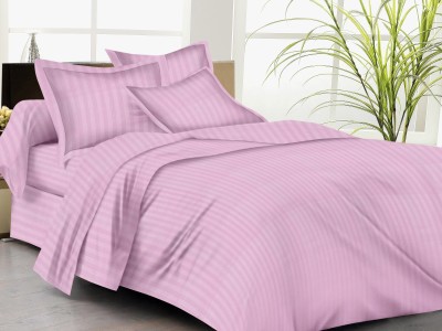 Trance Home Linen 210 TC Cotton Single Striped Flat Bedsheet(Pack of 1, Light Pink)