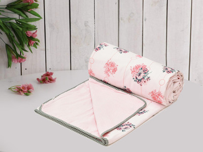 RUSTIC LINEN Floral Single Dohar for  AC Room(Cotton, Peach)