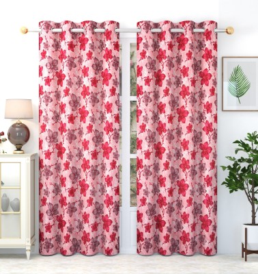 La elite 274 cm (9 ft) Polyester Semi Transparent Long Door Curtain (Pack Of 2)(Floral, Maroon)