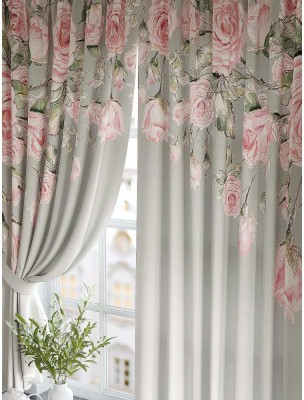Fashion Point 214 cm (7 ft) Polyester Room Darkening Door Curtain (Pack Of 2)(Floral, Light Pink)