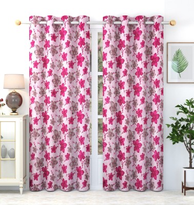 La elite 213 cm (7 ft) Polyester Semi Transparent Door Curtain (Pack Of 2)(Floral, Pink)