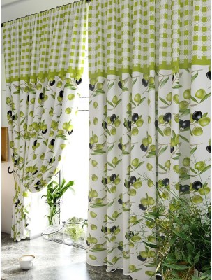 RD 214 cm (7 ft) Polyester Room Darkening Door Curtain (Pack Of 2)(Floral, Green)