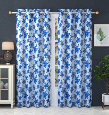 La elite 213 cm (7 ft) Polyester Semi Transparent Door Curtain (Pack Of 2)(Floral, Blue)