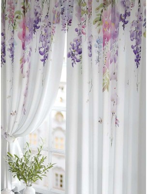 Ad Nx 274 cm (9 ft) Polyester Room Darkening Long Door Curtain (Pack Of 2)(Floral, White)