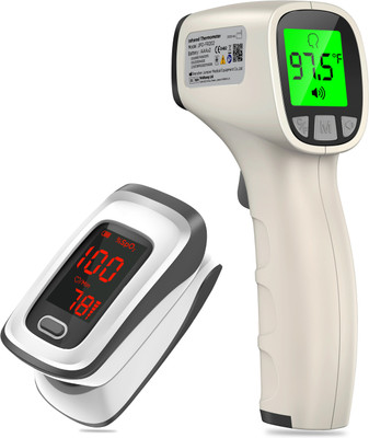 Carent JPDFR202 & JPD500E Infrared Non-Contact Forehead Gun Thermometer with Pulse Oximeter Thermometer(White)