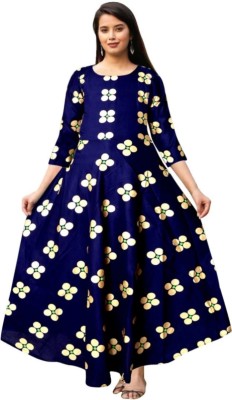 Shyam ki nagri Anarkali Gown(Blue, Gold)