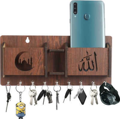 Fovtyline Allah 2 Pen with Double Box Mobile Stand Wood Key Holder(9 Hooks, Brown)