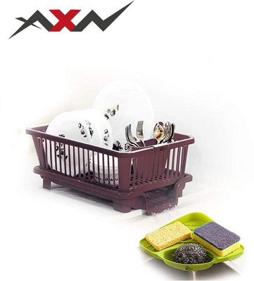 AXN Dish Drainer Kitchen Rack Plastic Popular Combo Kitchen Sink Organizer & 3 in 1 Kitchen Sink Dish rack( BROWN)
