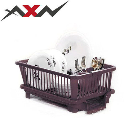 AXN Dish Drainer Kitchen Rack Plastic Large 3 in 1 Sink Set Dish Rack Drainer Drying Rack Washing Basket(BROWN)